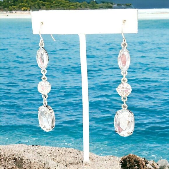 Vintage Earrings Faceted Stones 80s Runway Glam 1H - Picture 3 of 7